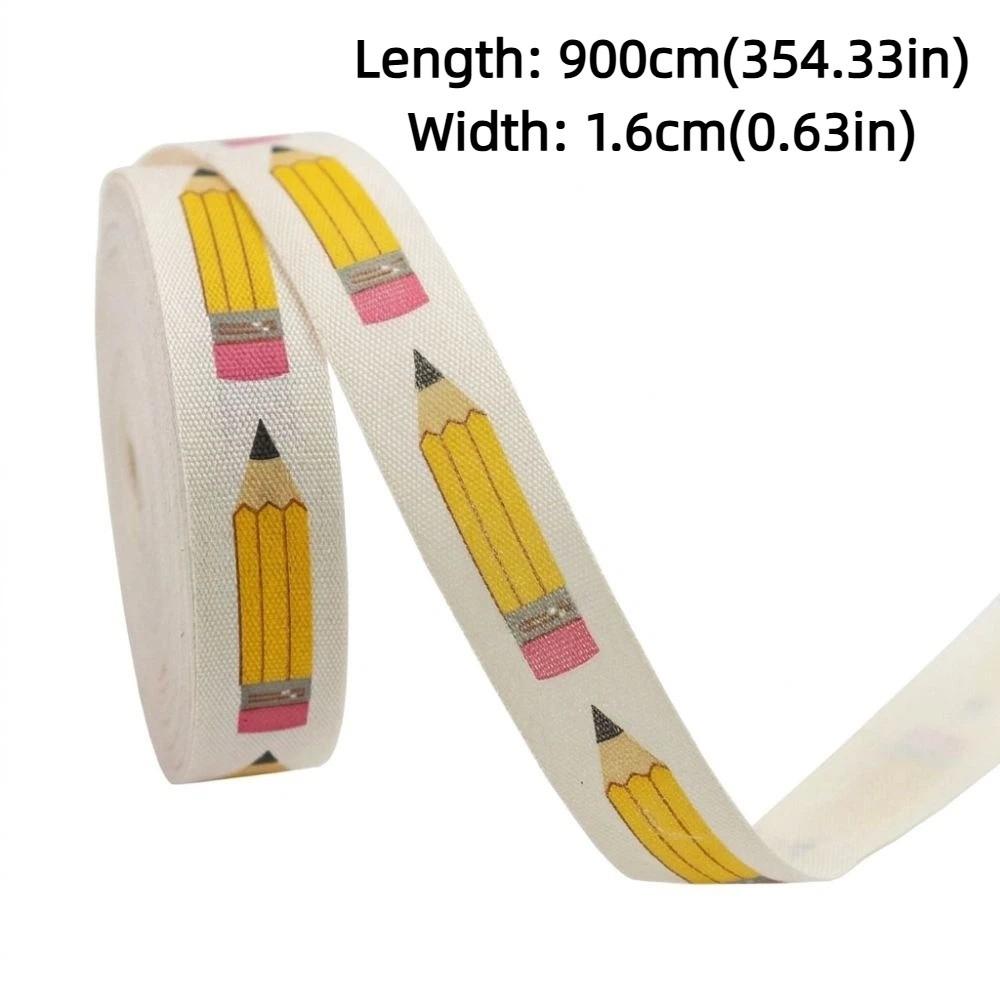 10 Yard Gift Packaging Ribbon Cotton Pencil Pattern School Theme Decoration Ribbon Handmade Material 1.6cm DIY Craft Ribbon