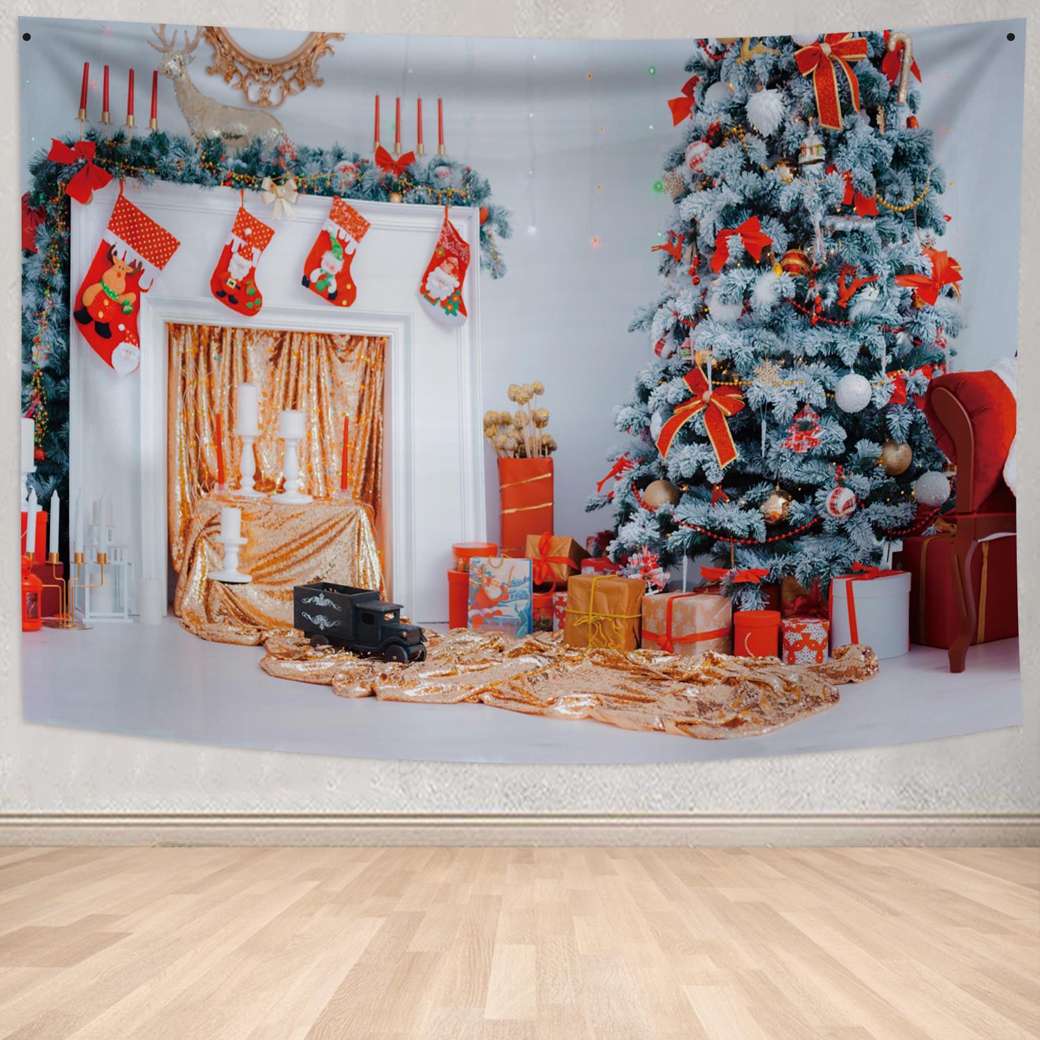 С Рождеством Санта-Клаус камин Рождественский подарок принт дома гостиная спальня — фото 15