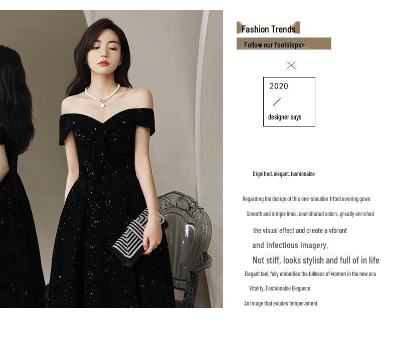 Starry Sky Velvet One-Shoulder Black Evening Gown (2026)