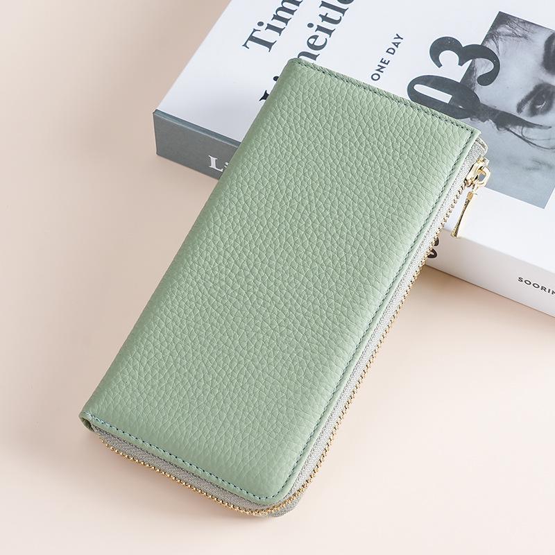 Leather RFID Anti-magnetic Anti-theft Brush Wallet Female Long Seven-character Zipper Fashionable Hand Wallet Can Put Mobile Phone Change