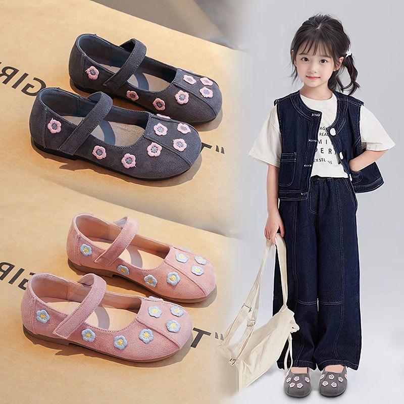 Girls Princess Shoes Elegant Fashion Kids Leather Shoes Soft Sole Non-slip 2025 New Children Flats Embroidered Flowers Sweet
