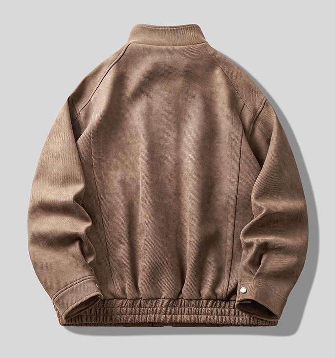 High Street Trend Suede Embossed American-Style Men's Jacket - Spring/Autumn, High-End Loose Stand Collar Design