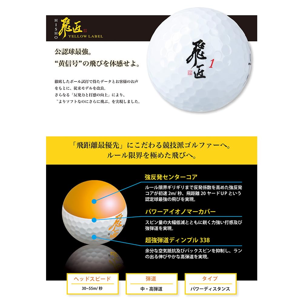 WORKS GOLF Hisho Gelbes Label 2025 Modell Gelber Golf (Anpassungsfähiger Ball)