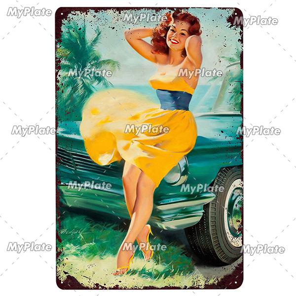 Beauty Woman Metal Sign Bar Pub Decor Plaque Metal Vintage Crafts Home Decor Painting Plaques Art Pinup Poster