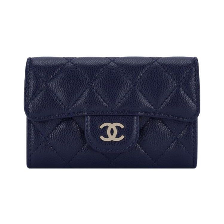 Chanel Classic Vertical Gold Logo Double C Quilted Glossy Grain Calfskin Card Holder Women accessories Navy-Blue AP0214-B10583-NN270