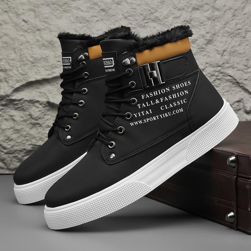 

Новые мужские туфли зимние высокие на толстой подошве ретро высококачественные повседневные спортивные туфли на шнуровке мужские модные теплые короткие ботинки 2025 46 чёрный