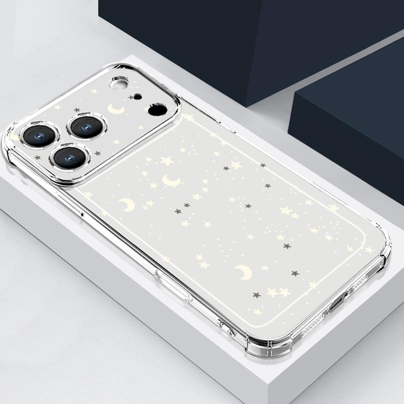 Star Moon Pattern Phone Case For iPhone 17e 17 16 15 Pro Max 14 13 Pro 16 Shockproof Clear TPU Soft Card Slot Pocket Back Cover