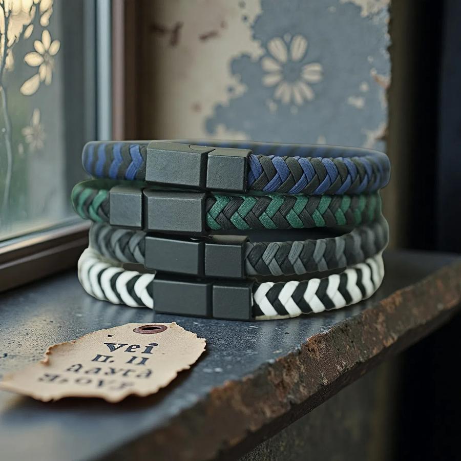 Fashion Men Bangle 4 Colors Removable Magnetic Buckle Handmade Braided Leather Braclet Outdoor Camping Wrist Accessories Pulsera
