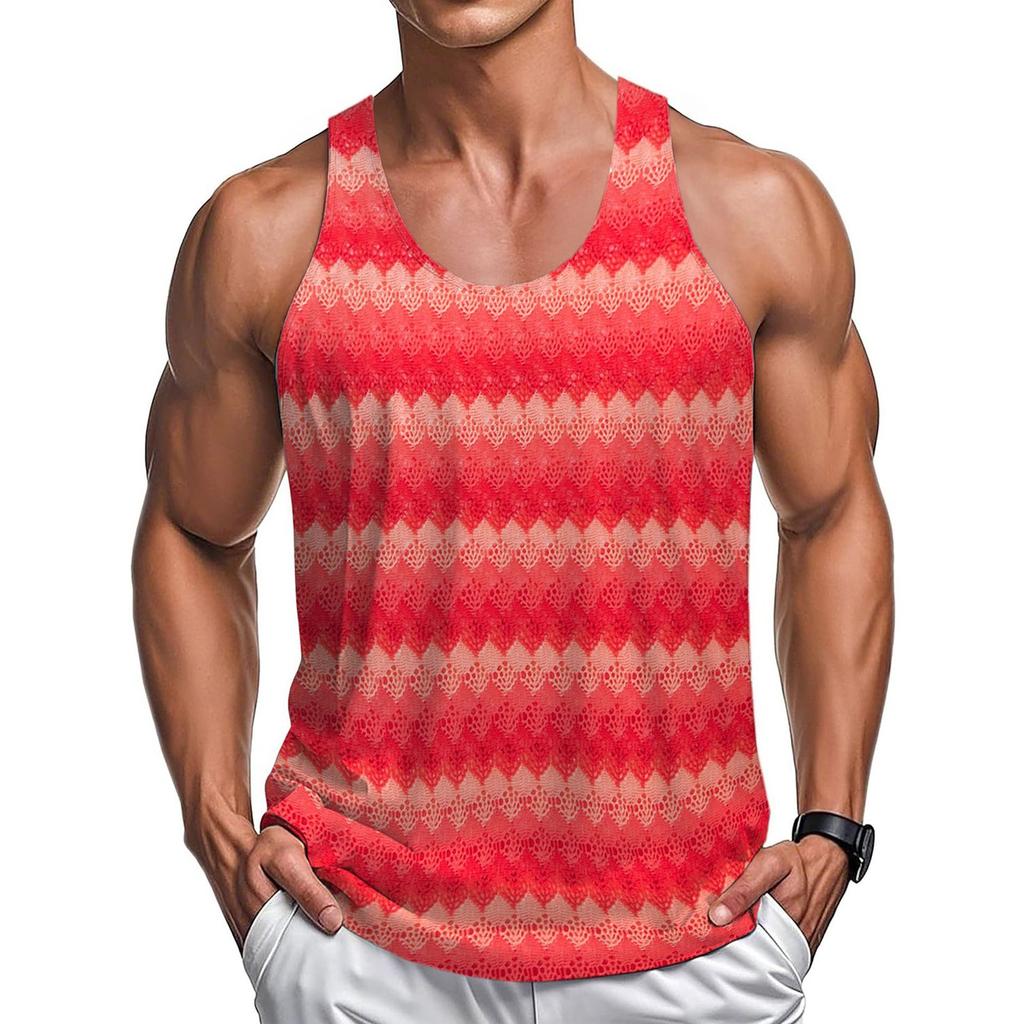 Men's Summer Thin Fitness Vest Striped Hollow Casual Loose Vest