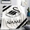 Custom Name,Swansea City AFC Printed Flannel Blanket, Soft Throw for Bedroom Sofa, Washable, Christmas Present, Great Gift.