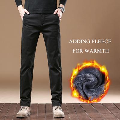 2024 Pure Cotton Casual Pants With Plush Thickening/Regular Men'S Simple Solid Color Comfortable Slim Fit Straight Leg Business Warm Long Pants