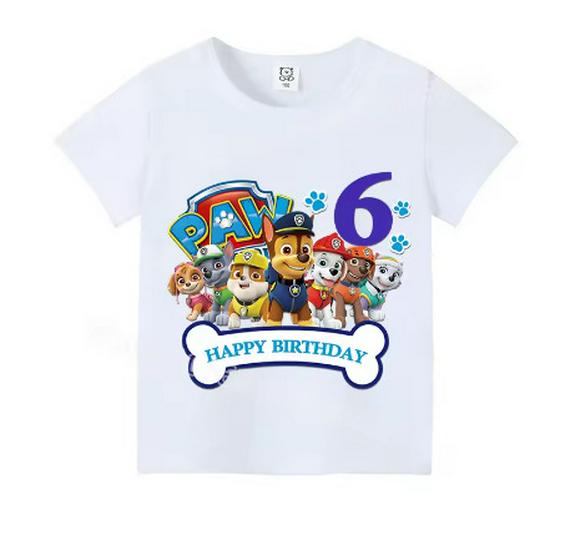 Children's Cartoon Paw Patrol Cotton T-shirt, Numbers 1-9, Short Sleeve, European and American Style