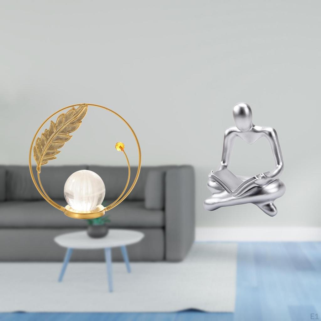Crystal Abstract Thinker Ball Metal Sculpture Figurine Desk Ornament Statue Stand Craft for Hallway