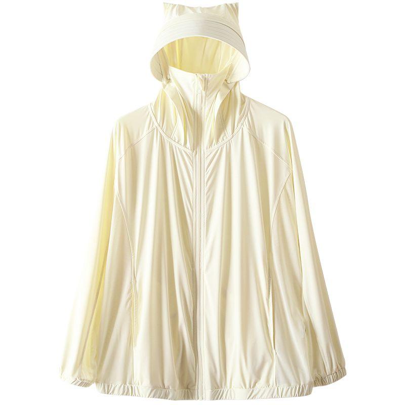 

Plus size women clothing [Cool Feeling Ice Silk Sun Protection Clothing] Summer Breathable Mesh Lightweight UV Protection Wind Shield Outerwear Apricot color 5XL