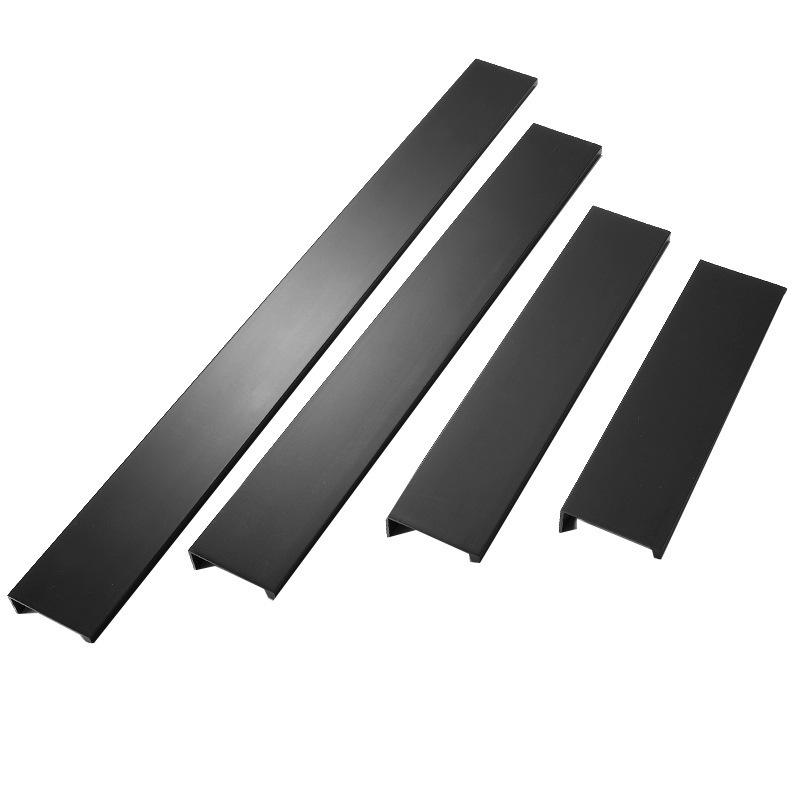 Black Aluminum No-Punch Concealed Handle for Kitchen and Wardrobe Cabinets