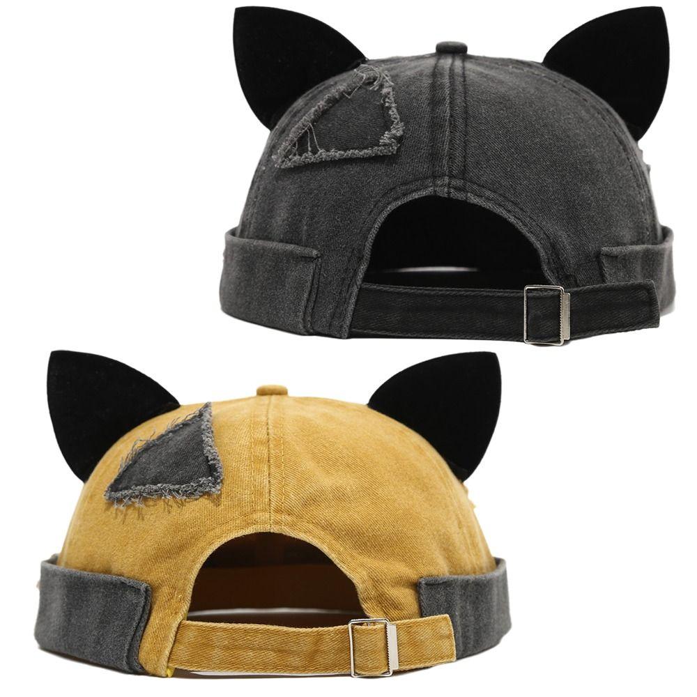 Cute Cat Ears Brimless Hat Hip Hop Beanie Hat Retro Style Melon Docker Cap Outdoor