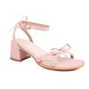 Sandali con cinturino alla caviglia da donna Punta tonda Tacco medio Fibbia Fiocco Scarpe casual moda donna Estate Nero Bianco Rosa 45