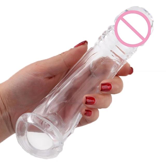 Adult Sex Toy Extension Reusable Condom Penis Sleeve Male Penis Enlargement Time Delay Dildo Clit Massager Cover Cock Condoms