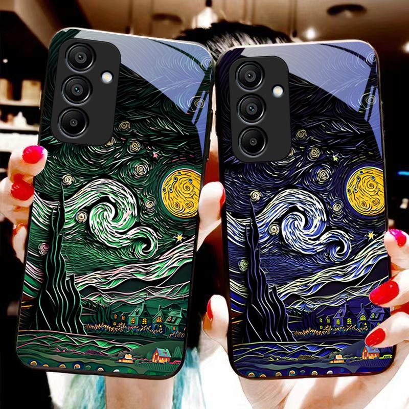 Retro Oil Painting For Samsung Galaxy A15 5G 54 4G 51 50 24 35 90 71 12 51 53 52S 80 22 34 Black Tempered Glass Phone Case