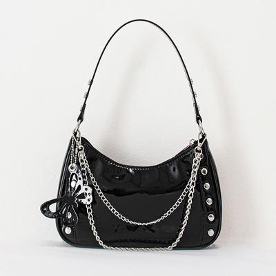 Mode Damen Kette Nieten Schultertaschen Weibliche Schmetterling PU Leder Reißverschluss Achseltaschen Coole Mädchen Punk Handtaschen Geldbörse