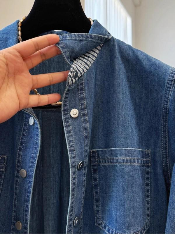 Korean Style Layered Denim Long-Sleeved Shirt for Women - Trendy Autumn Casual Wear