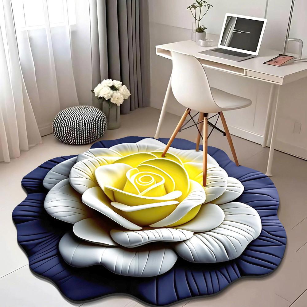 

Гостиная дома 3d трехмерный напольный коврик цветочный напольный коврик кристальный бархатный ковер круглый домашний лепестки пиона коврик особой формы Diameter 80cm чёрный