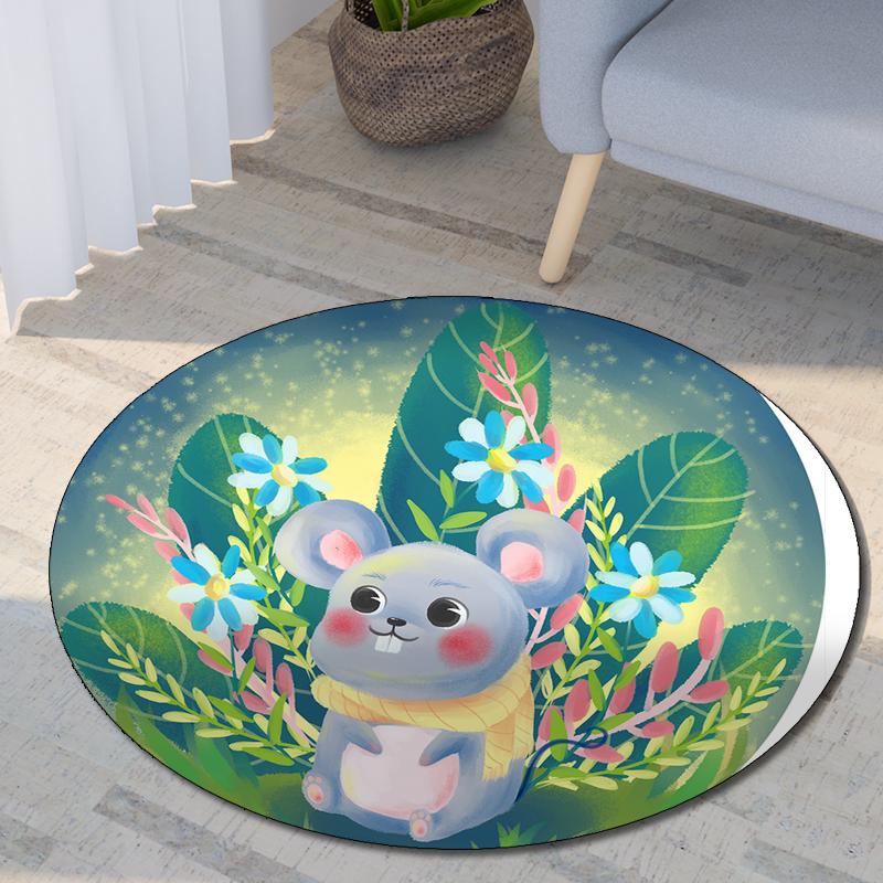 The Twelve Chinese Zodiac Signs Printed Round Carpet Children's Living Room Mat Floor Mat Bedroom Non Slip Mat New Year Gift
