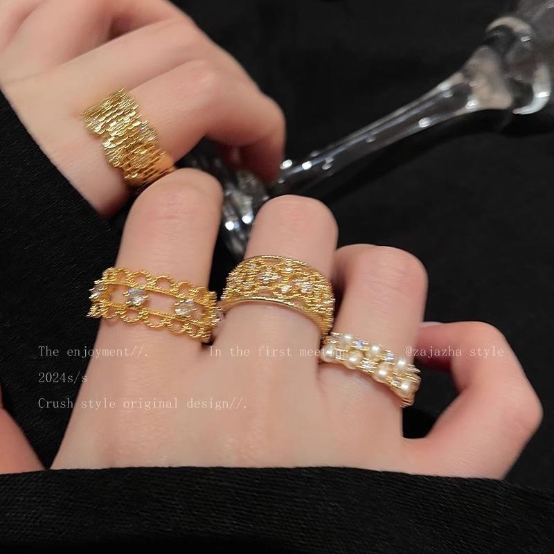 Openwork Lace Unique Ring With Dual Pearl Design Ideal For Fashion Women Forward