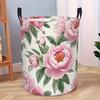1 Round Foldable Laundry Basket with Pink Peony Floral Design, Storage Organizer for Clothes and Sundries, Bathroom and Bedroom Storage Bin, Minimalis