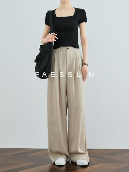 

Cool & Soft Tall Women s High-Waisted Linen Wide-Leg Ice Silk Casual Pants Large