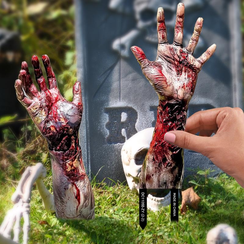 2Pcs Halloween Horror Props 2D Bloody Hand Stake For Outdoor Garden Yard Sign Decor Halloween Decoration Party Home Ornament