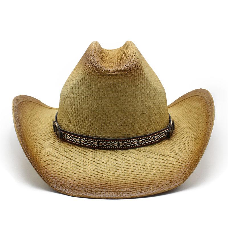 Rigid Straw Knight Hat Western Panama Cowboy Hat Spring Summer Men'S Sun Hat