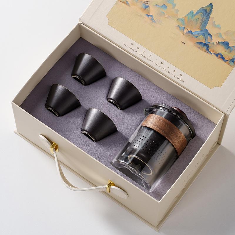 Guochao business travel tea set gift box set, one pot and four cups, portable holiday commemorative father Mid-Autumn Festival graduation gift