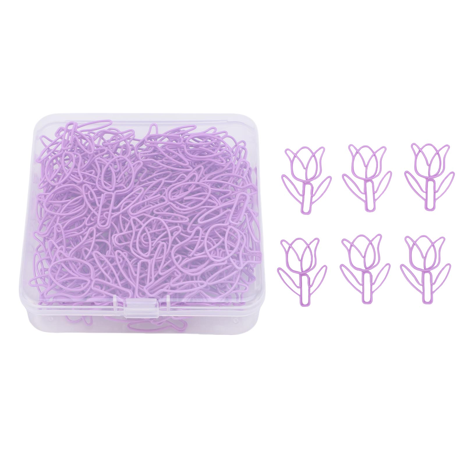 

80Pcs Flower Shaped Paper Clips Bulk Mini Colored Bookmarks Clamp with Transparent Box School Supplies Purple фіолетовий