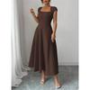 Vestido Elegante Largo de Manga Corta con Escote Cuadrado para Mujer