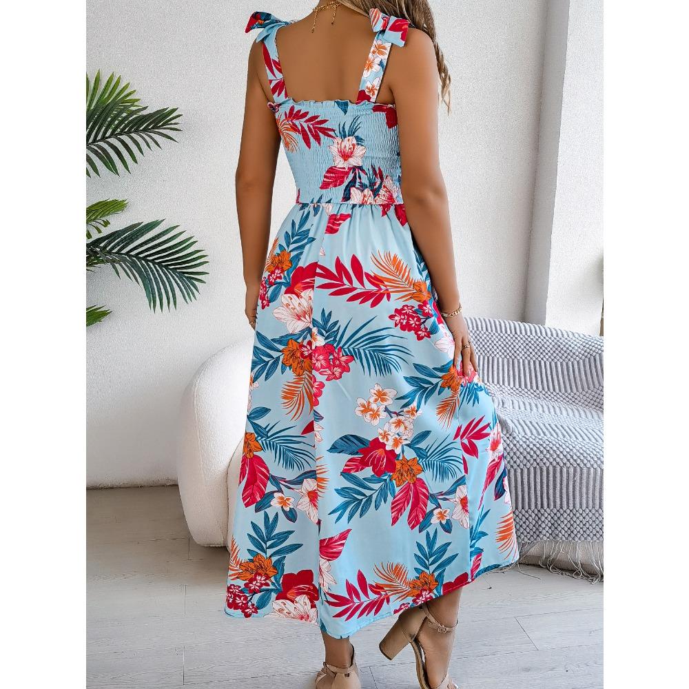 Frühlings- und Sommer-Blumen-Bindegürtel-Trägerrock Urlaub Strand Langer Rock Mode Damen Langer Rock