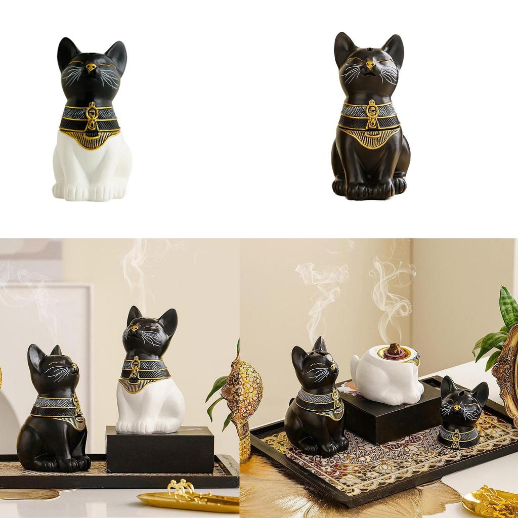 Cat Incense Burner Resin Holder for Farmhouse Meditation Living Room Black