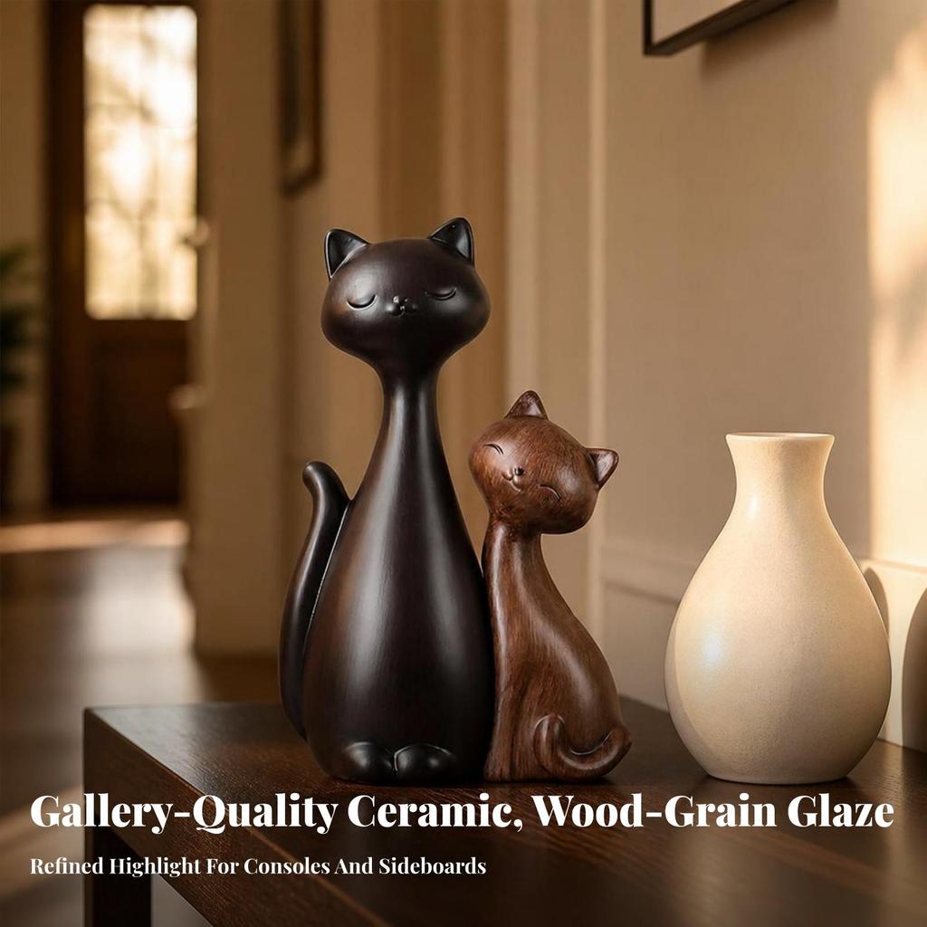 2 Pieces Ceramic Cat Figurine Cute Ornament Stylized for Living Room