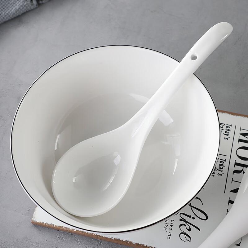 Ruhan Pure White Long-Handle Ceramic Large Soup Spoon