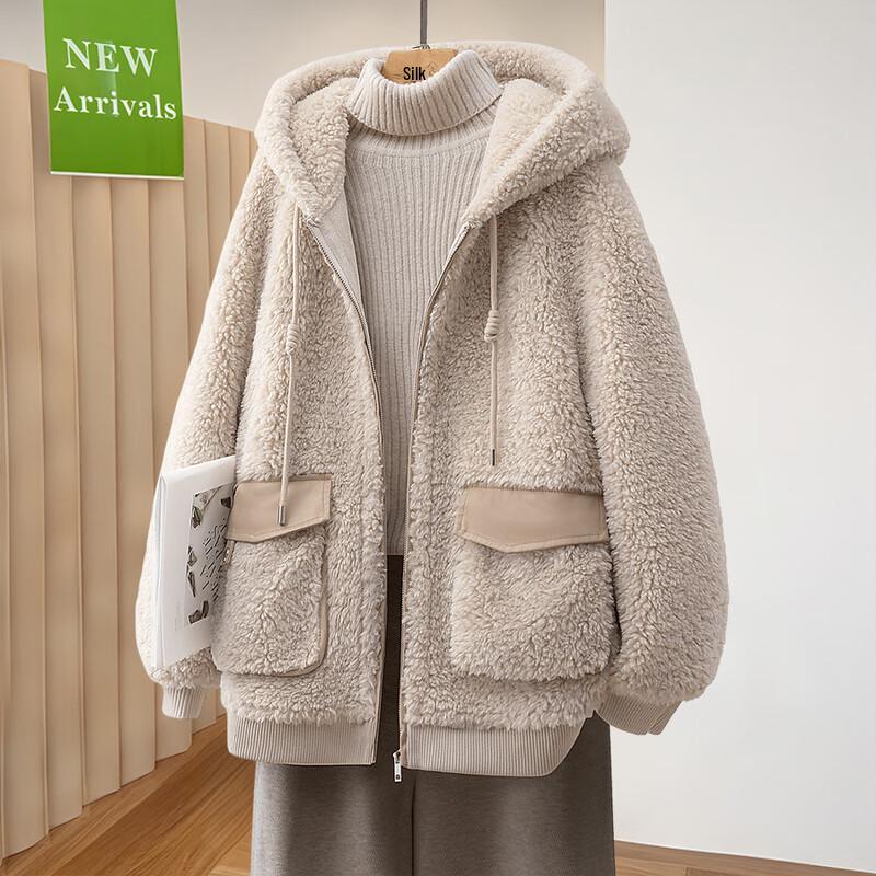 Women s Loose Fit Color-Block Hooded Jacket L