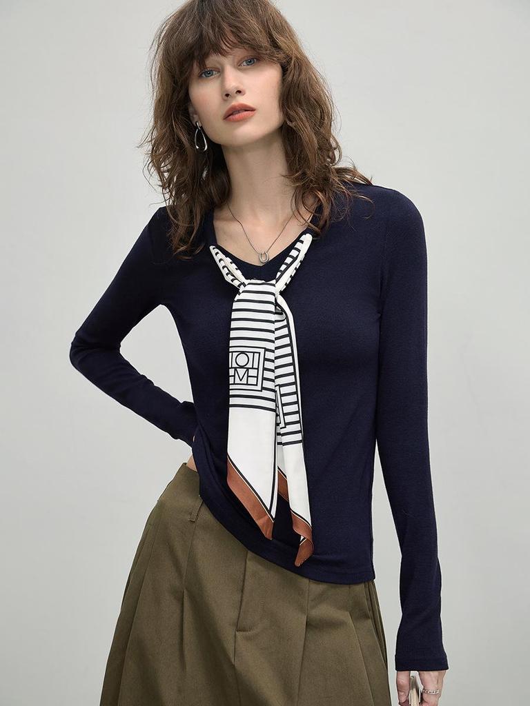 Herbst 2025 Damen Wickel-Seidenschal Langarm-T-Shirt