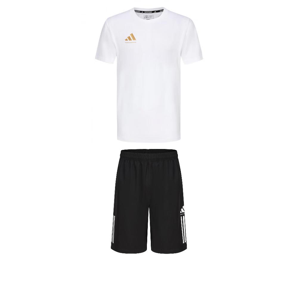 

Adidas Taekwondo Round Neck Pullover Short Sleeve T-Shirt Fashion Tie Simple Shorts Casual Sports Set Men Set ADICLTS24CTK-WG+S21ATMSH1T-BW M