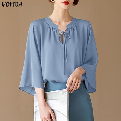 Elegantes Blusas Casuales Sueltas para Mujer con Cuello de Corbata y Mangas 3/4