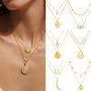 Stainless Steel Sun And Moon Double Layer Stacked Wearing Double Layer Devil'S Eye Snake Necklace Electroplating 18K Real Gold Color Retention