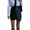 Qooth Elegant Women A Line Irregular PU Bodycon Skirt Slim Mini Length Zipper Waist Casual Skirt  QT2708