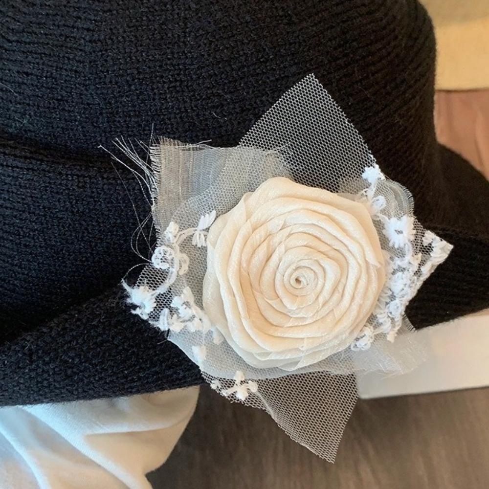 Lace Black Knitted Hat French Style Women Fisherman Hat Retro Hepburn Style Topper Hat Funeral