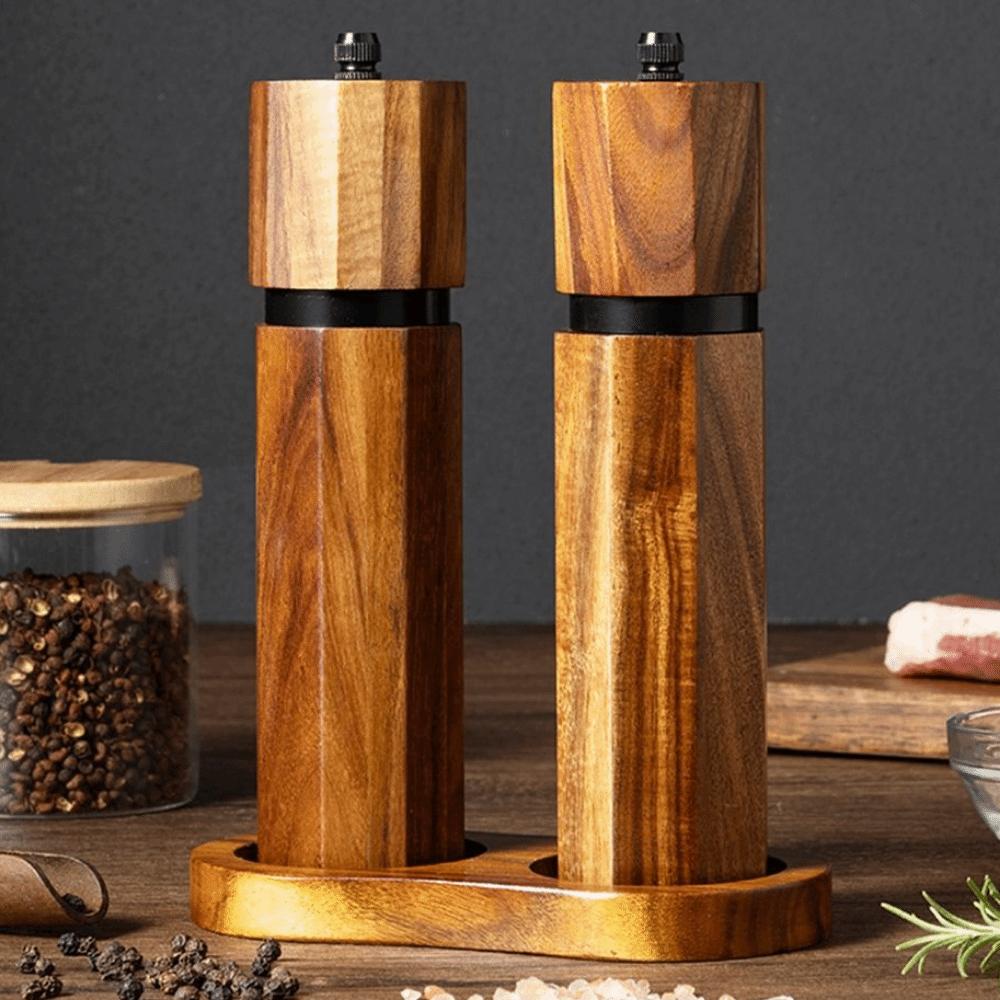 Acacia Wood Pepper Spice Mill Portable Handheld Salt Grinder  Kitchen Accessories