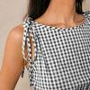 Women Sleeveless Plaid Vintage Checkered Slim Fit Shirred Waist Peplum Top with Tie Shoulder Straps Casual Blouse