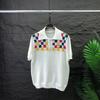 European Style Unisex Checkerboard Knit Pullover - Short Sleeve, Round Neck