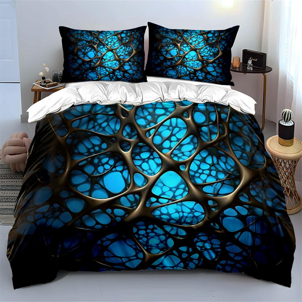 Twisted Mesh Structure On Blue Background Bedding Set For Kids Luxury Gift 3Pcs Digital Print Comforter Set Soft Comfortable